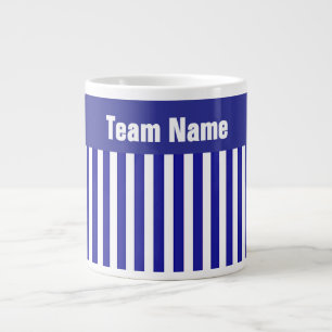 Taza De Café Gigante Personalizar TEAM NAME Dk Blue Stripes Wt Letters