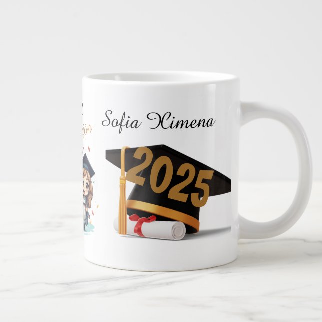 Taza De Café Gigante Personalized 2025 Black Gold Graduate Mug (Derecha)