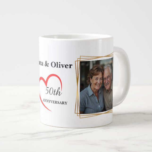 Taza De Café Gigante Personalized 50th Anniversary Photo Mug (Derecha)