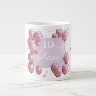 Taza De Café Gigante Personalized birthday mug, pink balloons