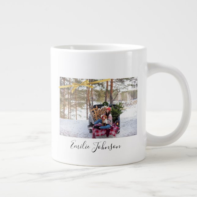 Taza De Café Gigante Personalized christmas holiday photo x Mas tee (Derecha)