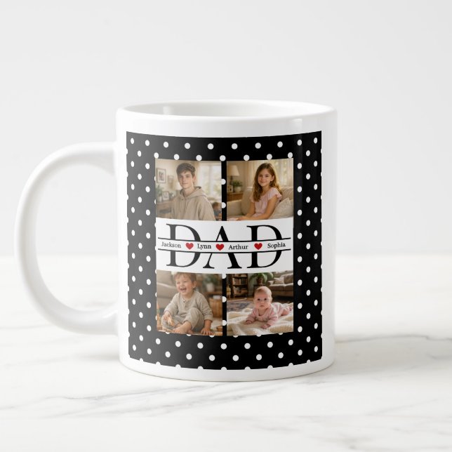 Taza De Café Gigante Personalized Dad Photo Collage & Kids Name (Izquierda)