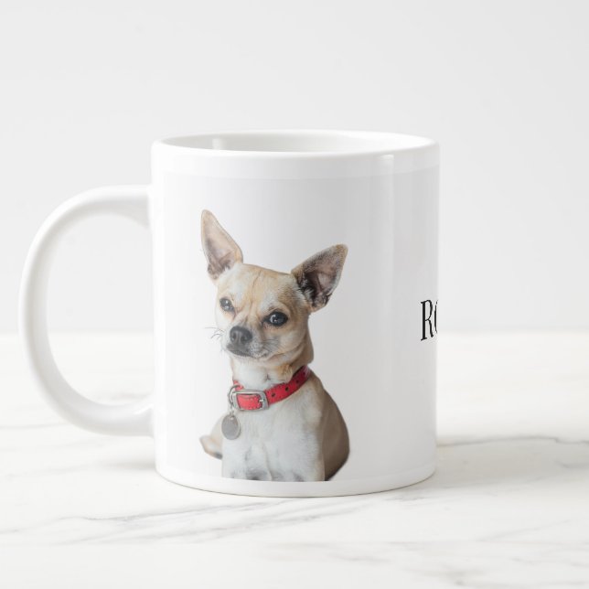 Taza De Café Gigante Personalized Dog Photo | Custom Pet Name  (Izquierda)
