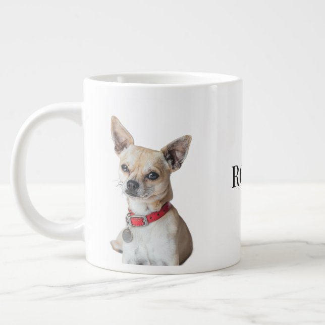 Taza De Café Gigante Personalized Dog Photo | Custom Pet Name  (Izquierda)