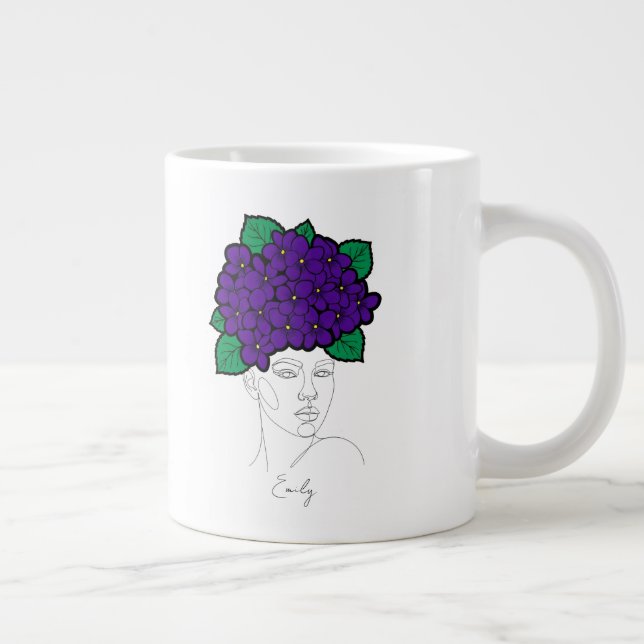 Taza De Café Gigante Personalized February Birth Flower Crown Art (Derecha)