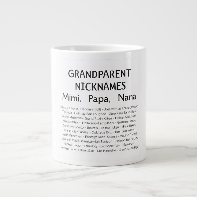 Taza De Café Gigante Personalized Grandparent Nicknames Print | Mimi, P (Frente)