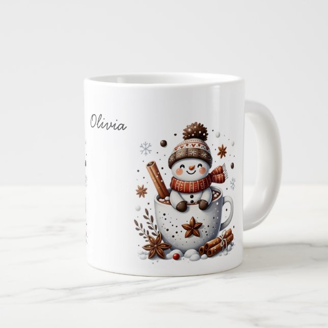 Taza De Café Gigante Personalized Hot Cocoa Snowman Custom Name Mug (Derecha)