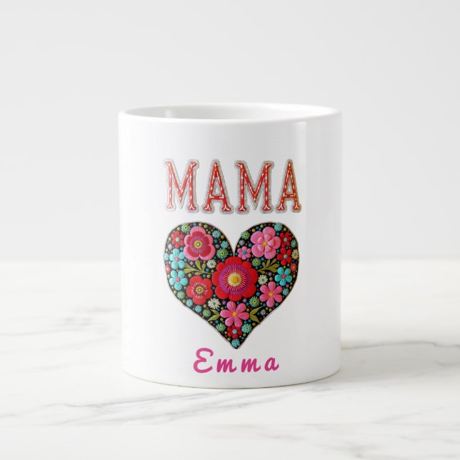 Taza De Café Gigante Personalized Mama Heart Floral Custom Gift (Frente)