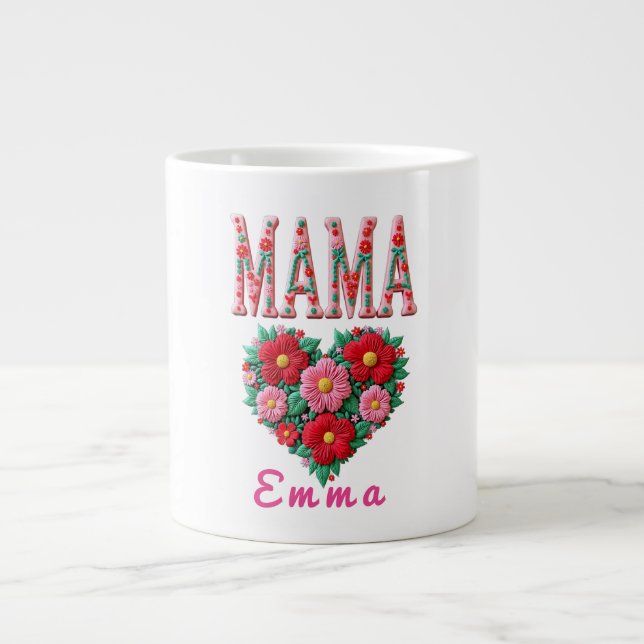 Taza De Café Gigante Personalized Mama Heart Floral Custom Gift (Frente)