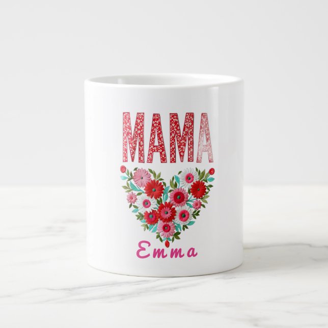 Taza De Café Gigante Personalized Mama Heart Floral Custom Gift (Frente)