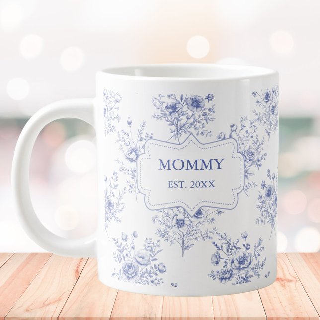 Taza De Café Gigante Personalized Mothers Day Blue Flowers Floral (In situ)