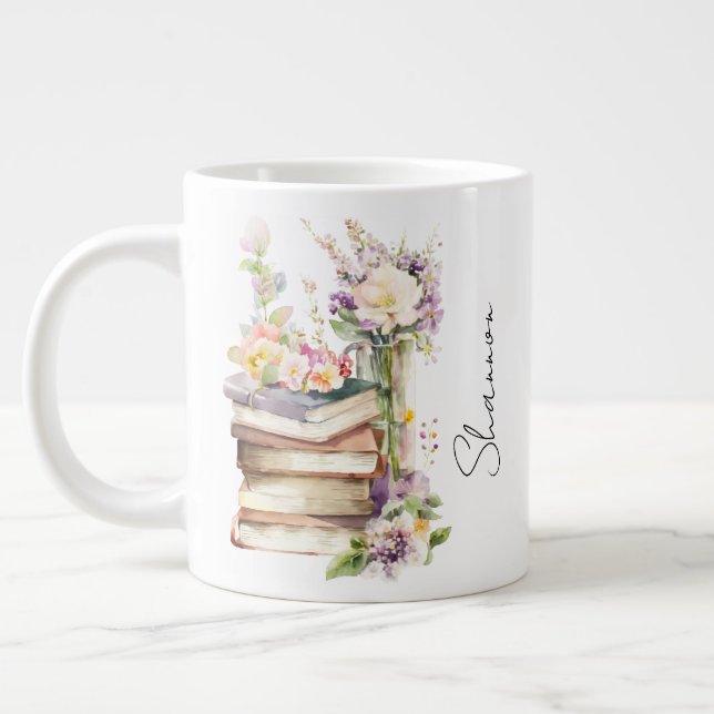 Taza De Café Gigante Personalized Name Floral Book Lover (Izquierda)