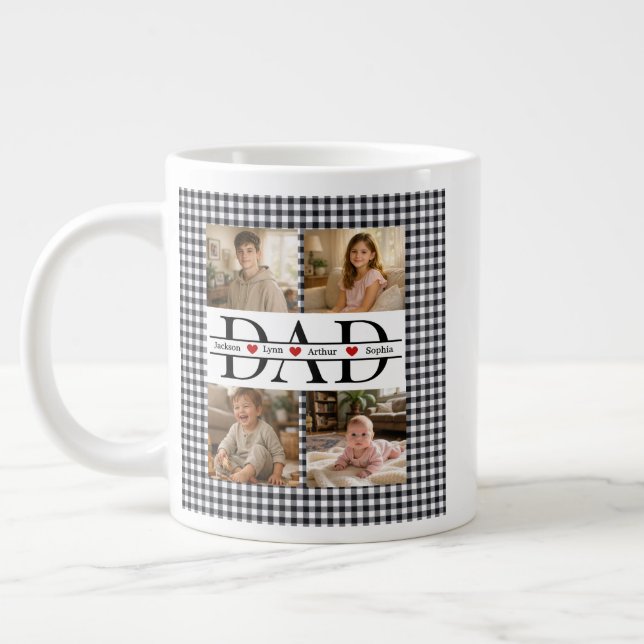 Taza De Café Gigante Personalized Photo Collage & Kids' Names "DAD" (Izquierda)