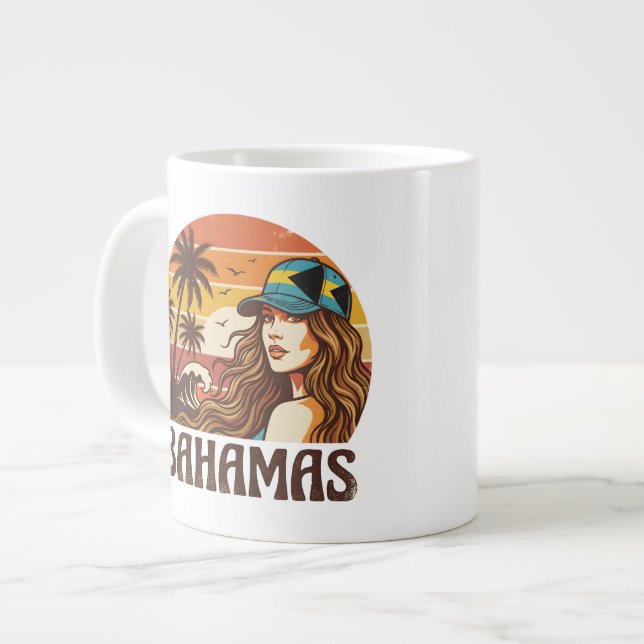Taza De Café Gigante Personalized Photo Retro Bahamas Tropical Beach    (Izquierda)