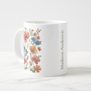 Taza De Café Gigante Personalized Vintage Botanical Poppies