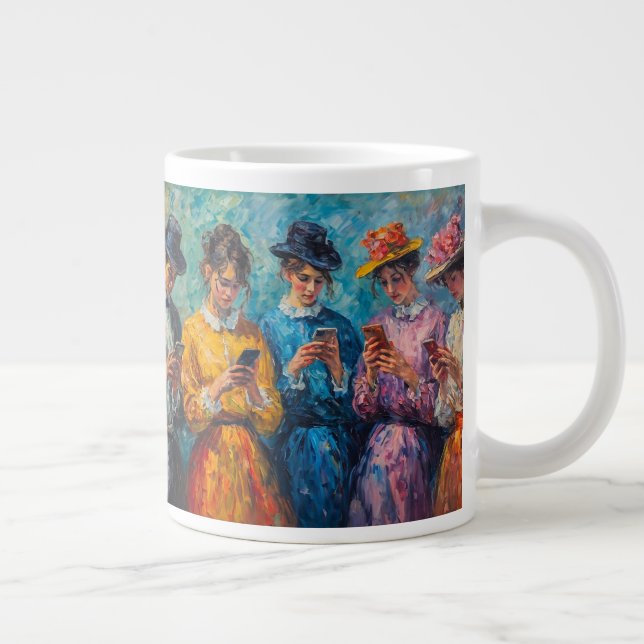 Taza De Café Gigante Personas del siglo XIX usando smartphones (Derecha)