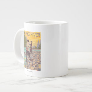 Taza De Café Gigante Pesca con mosca de las mujeres - el río Snake,