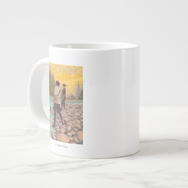 Taza De Café Gigante Pesca con mosca de las mujeres - Wyoming (Izquierda)