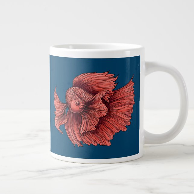 Taza De Café Gigante Pescado combativo de Coral Siamese (Derecha)