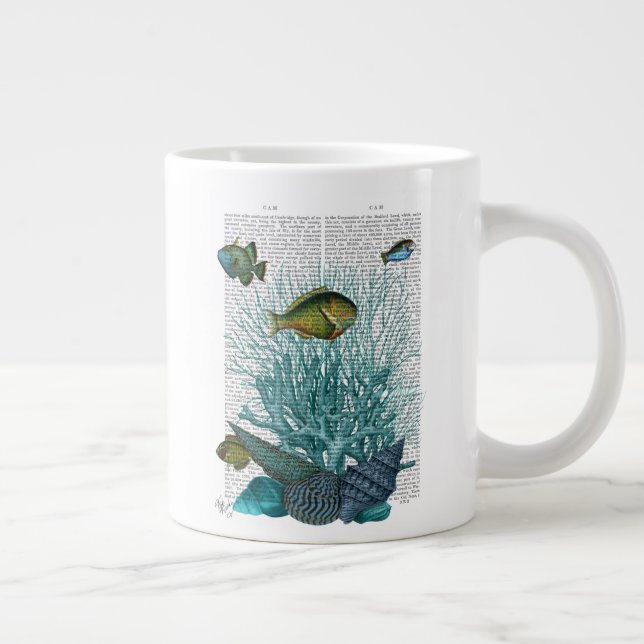 Taza De Café Gigante Pescado, conchas azules y corales (Derecha)