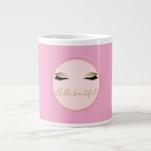 Taza De Café Gigante Pestañas Negras Glitzy Rosa Chic Dorado