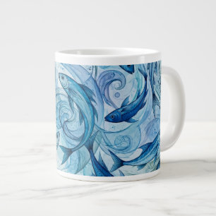 Taza De Café Gigante Pez Azul Místico Fluyendo Armonía