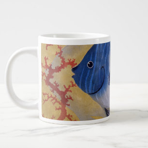 Taza De Café Gigante Pez Azul Tropical Vintage Coral Marino Vida Oceáni