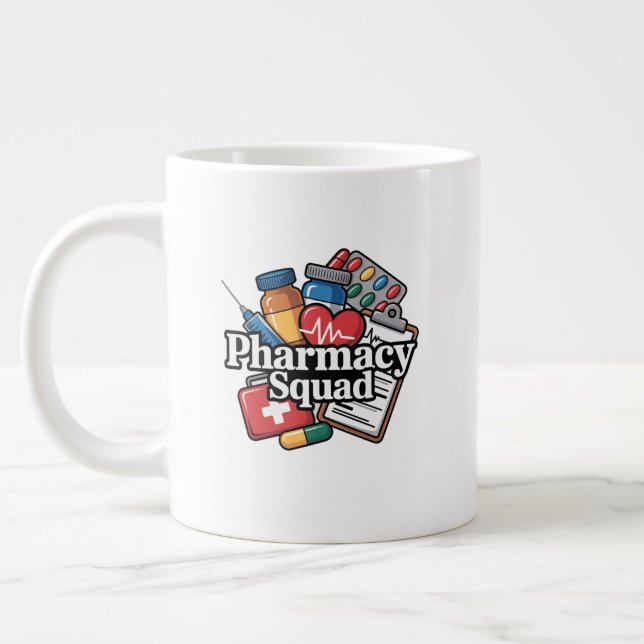 Taza De Café Gigante 'Pharmacy Squad'. (Izquierda)