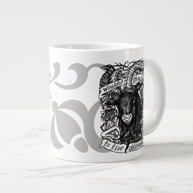Taza De Café Gigante Phillip negro "vive delicioso" pluma y entinta (Derecha)
