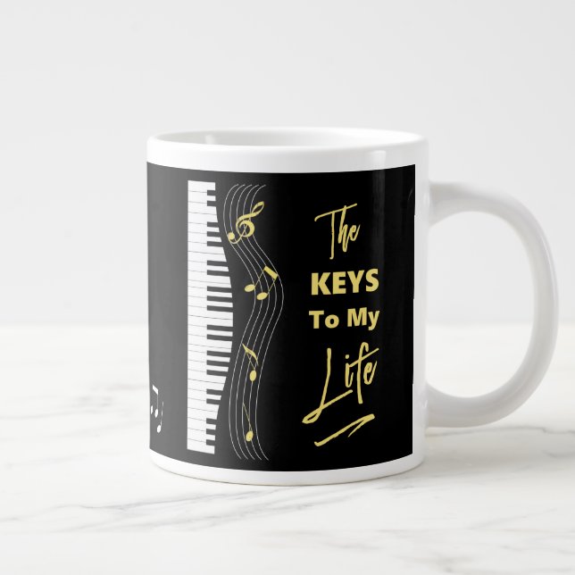Taza De Café Gigante Piano Keyboard Players Fun Music Notes (Derecha)