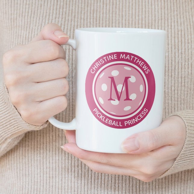 Taza De Café Gigante Pickleball Princesa Personalizado Nombre de la cit (Pickleball Princess Custom Quote Name Initial Pink Giant Coffee Mug)