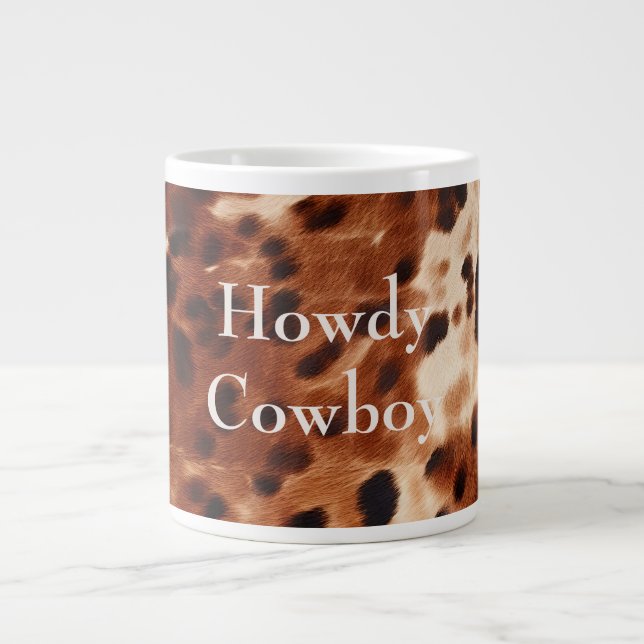 Taza De Café Gigante Piel de vaca negro de crema marrón (Frente)
