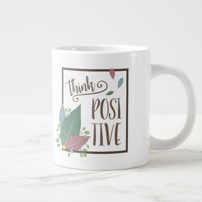 Taza De Café Gigante Piense en la motivación positiva cita feather boho (Derecha)