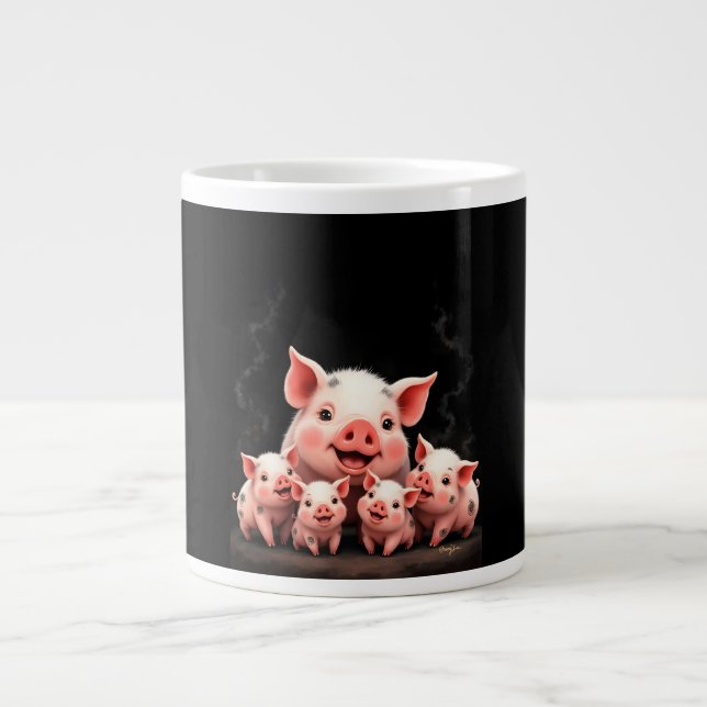 Taza De Café Gigante Pig Artwork – Mother Pig & Piglets (Frente)