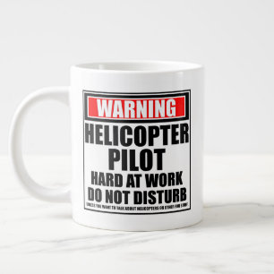 Taza De Café Gigante Piloto de Helicóptero de Advertencia Trabajando Du