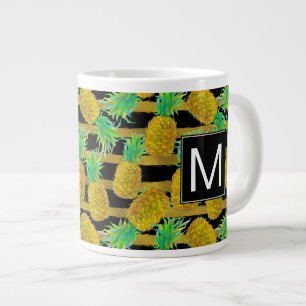 Taza De Café Gigante Piñas de oro en monograma de las rayas el  