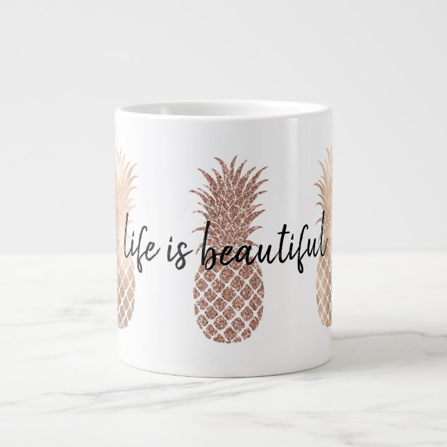 Taza De Café Gigante Piñas de oro rosadas Glam (Frente)