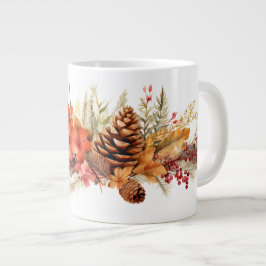 Taza De Café Gigante Pineconas rústicas, hojas de otoño y bayas de invi