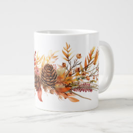 Taza De Café Gigante Pineconas rusticas y feroces hojas de otoño