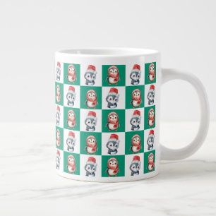 Taza De Café Gigante Pingüino Santa acuarela Patrón de navidad de los c