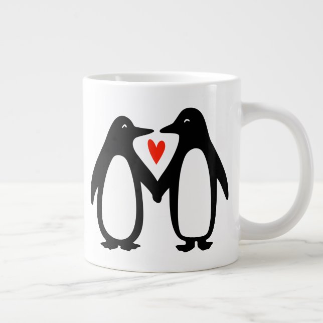 Taza De Café Gigante Pingüinos sosteniendo una pareja de manos ricas (Derecha)