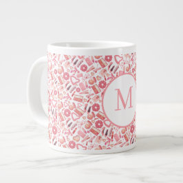 Taza De Café Gigante Pink Beauty & Makeup Seamless Pattern Girly
