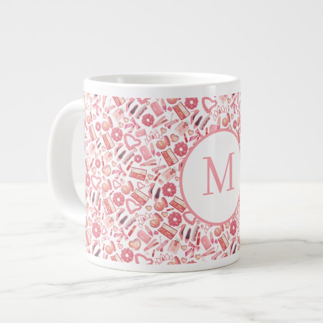 Taza De Café Gigante Pink Beauty & Makeup Seamless Pattern Girly  (Izquierda)
