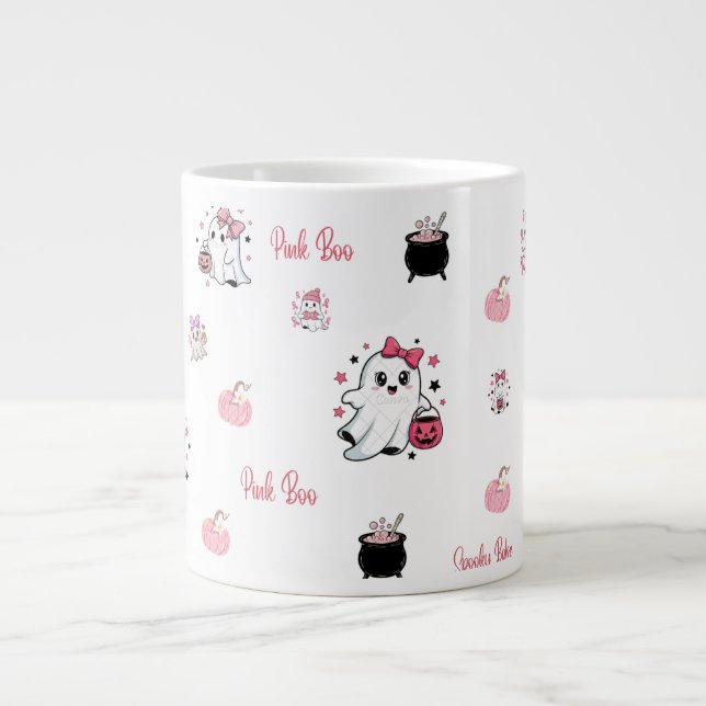 Taza De Café Gigante Pink Boo Cute Ghost Halloween Coffee Cup (Frente)