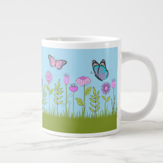 Taza De Café Gigante Pink Flowers and Butterfly All-Over Print 