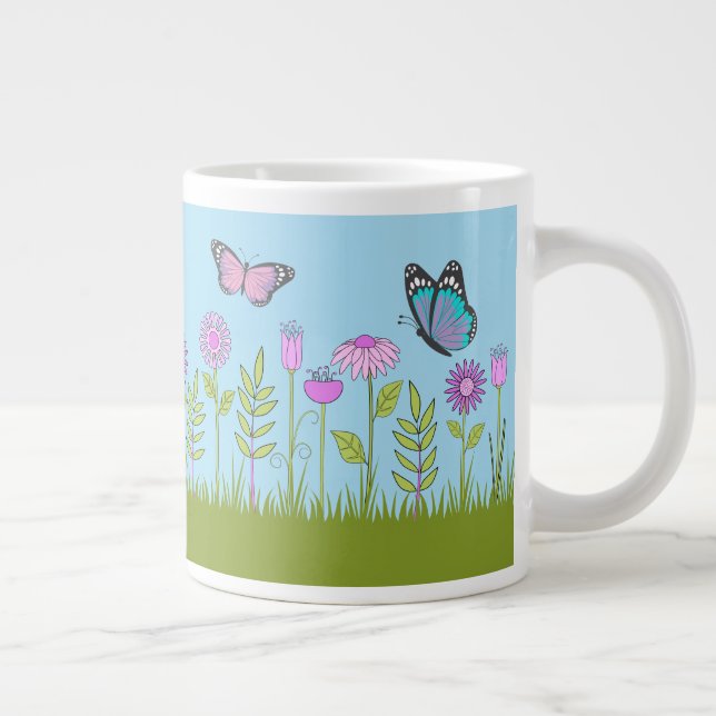 Taza De Café Gigante Pink Flowers and Butterfly All-Over Print  (Derecha)