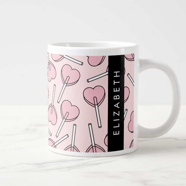 Taza De Café Gigante Pink Lollipops, Heart Lollipops, Lolly, Your Name (Derecha)