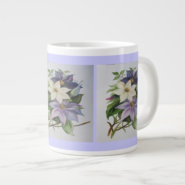 Taza De Café Gigante Pintura acrílica de Lilac Clematis Vine (Derecha)