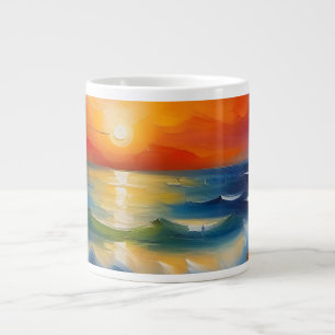 Taza De Café Gigante Pintura de aceite de la puesta de sol de los naran