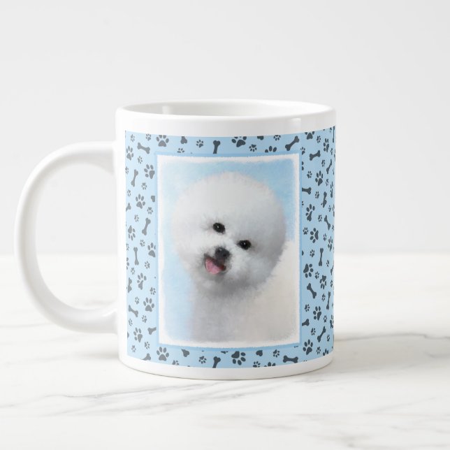 Taza De Café Gigante Pintura de Bichon Frise - Arte de Perro Original. (Izquierda)